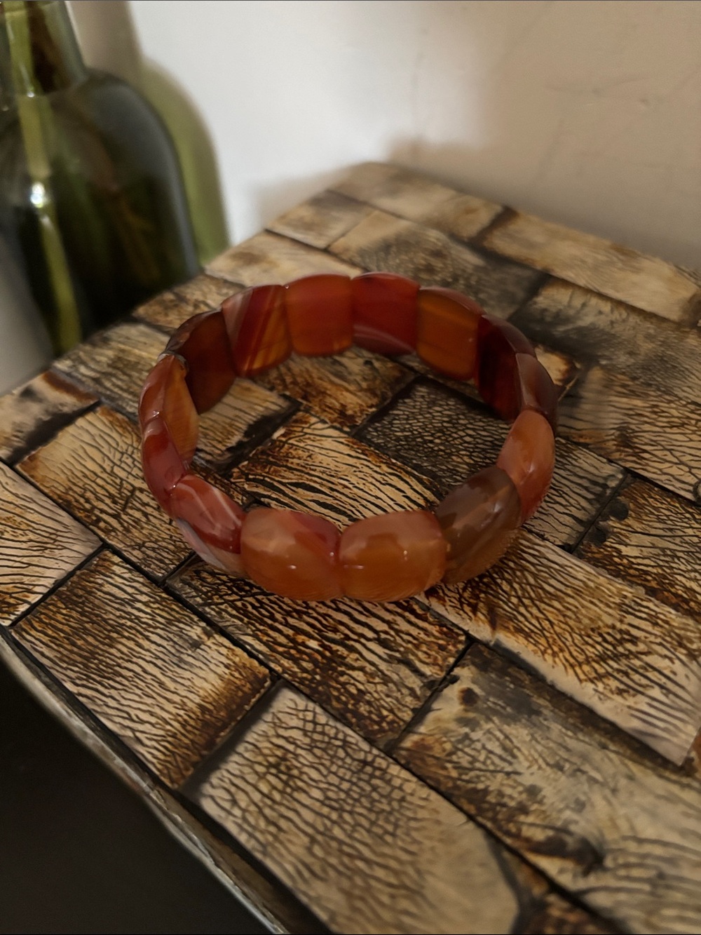 NEW Vintage 925 UTC Silver Carnelian Tile Stretch Bracelet - 7.5" - L/XL - Picture 3 of 9
